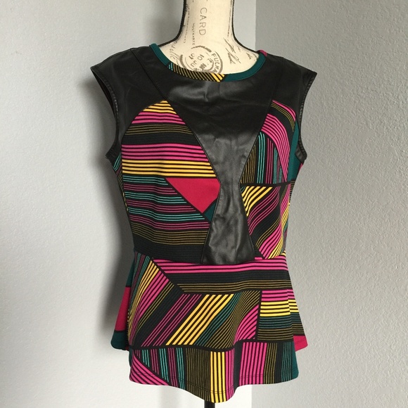 Worthington Patterned Sleeve Peplum Top Blouse - Picture 1 of 5